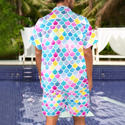 Scales Print Design LKS402 Men's Beach Shirt and Shorts Set