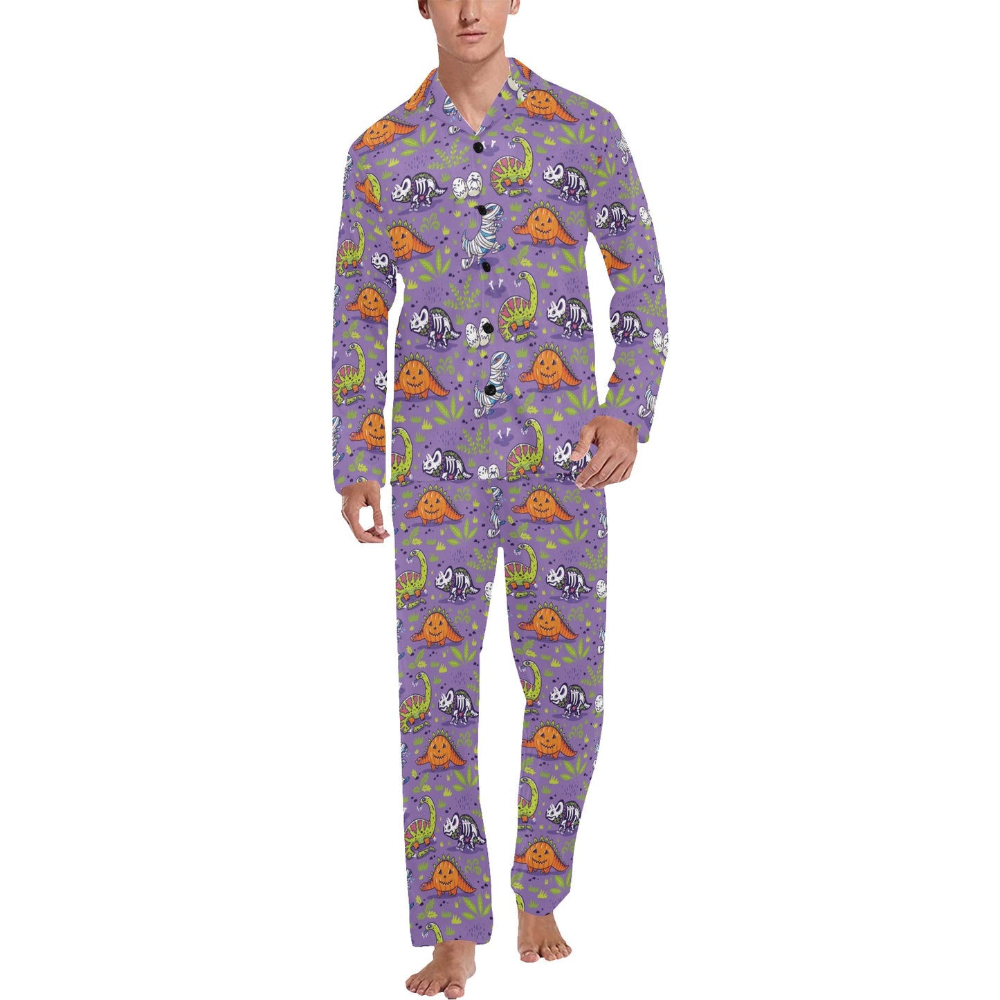 Zombie Dinosaur Print Design LKS302 Men's Long Pajama Set