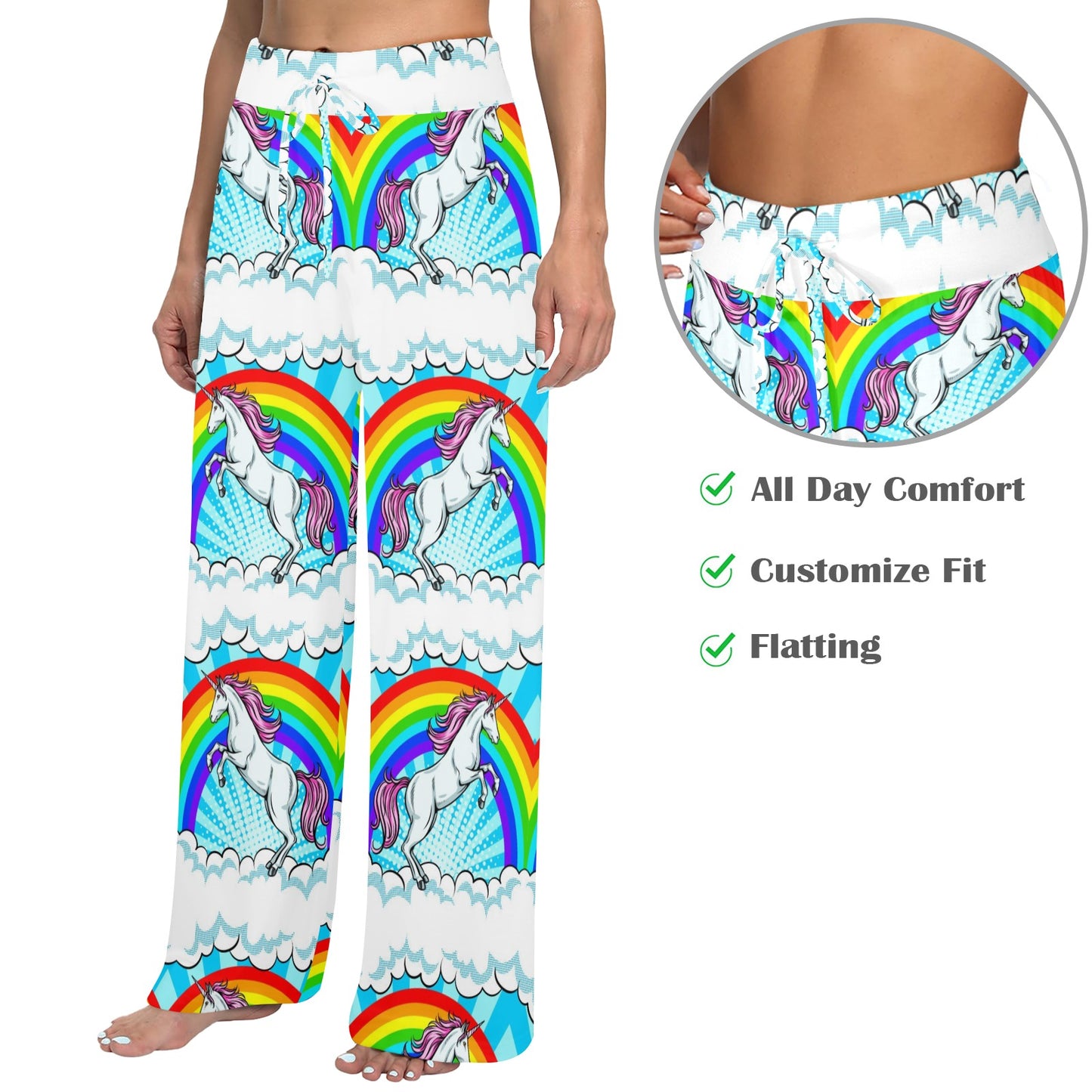 Unicorn Rainbow Women's Wide Leg Lounge Pants