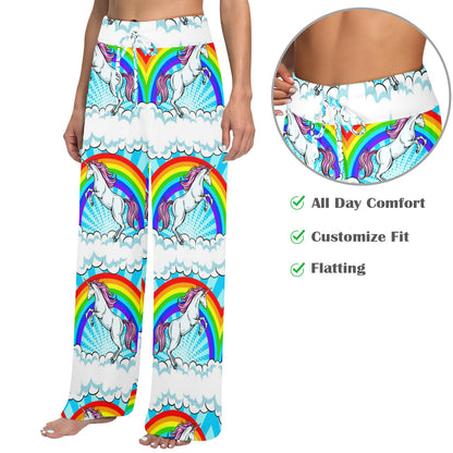 Unicorn Rainbow Women's Wide Leg Lounge Pants