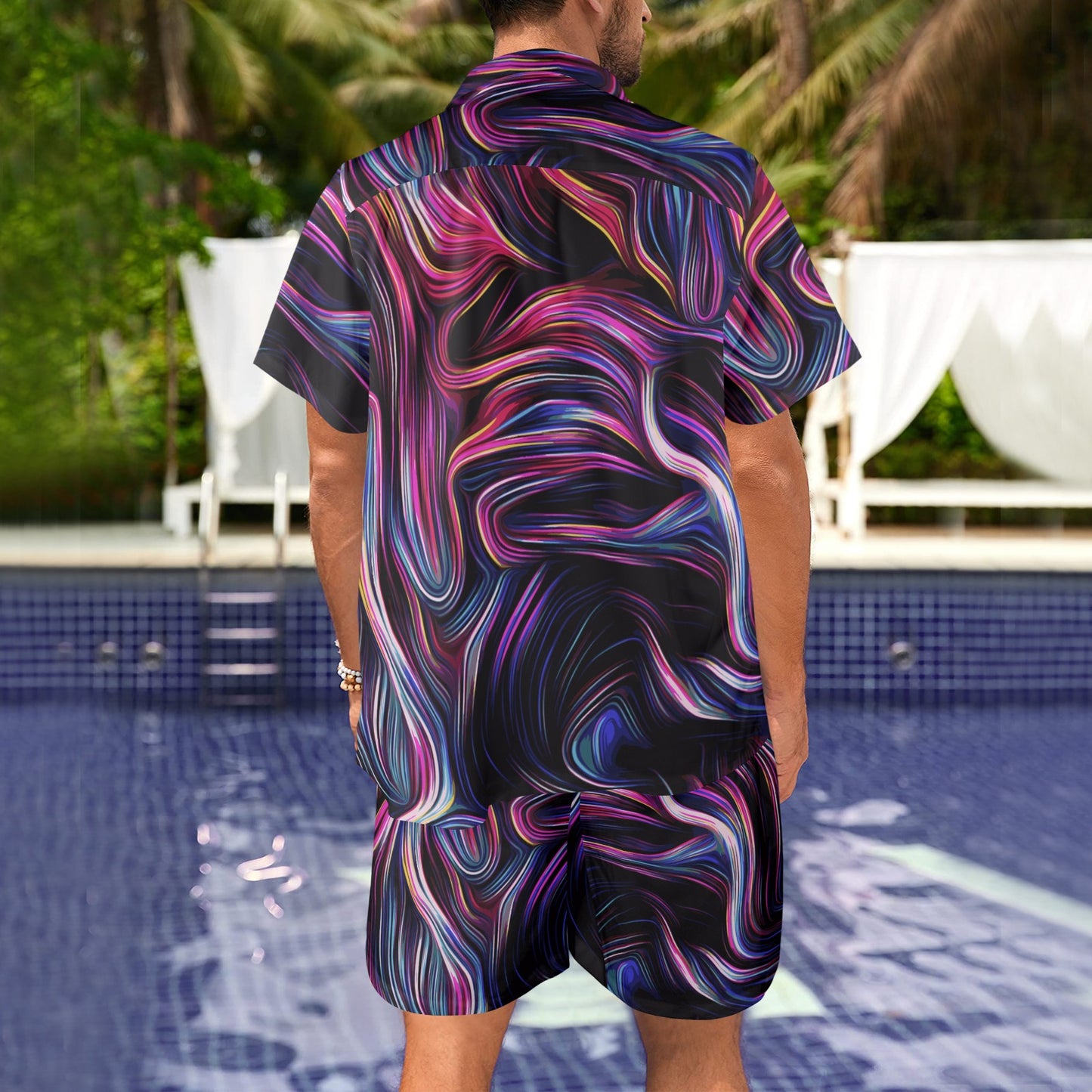Liquid Pattern Print Design 01 Men's Beach Shirt and Shorts Set