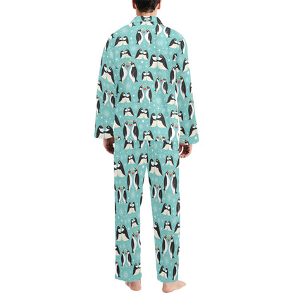 Penguin Love Print Men's Long Pajama Set