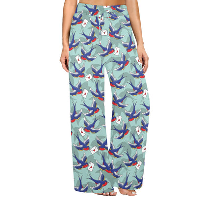 Swallow Bird Pattern Print Design 02 Women's Wide Leg Lounge Pants