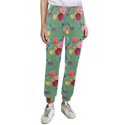 Hummingbird with Rose Themed Print Women's Casual Track Pants