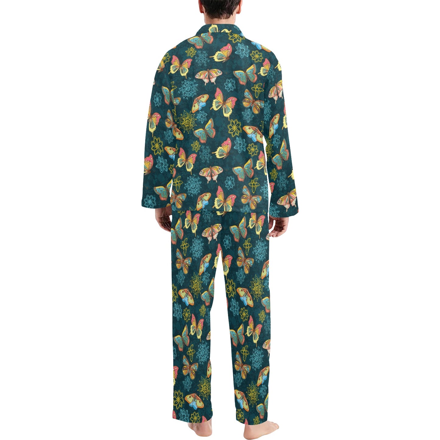 Butterfly Hand Draw Print Pattern Men's Long Pajama Set