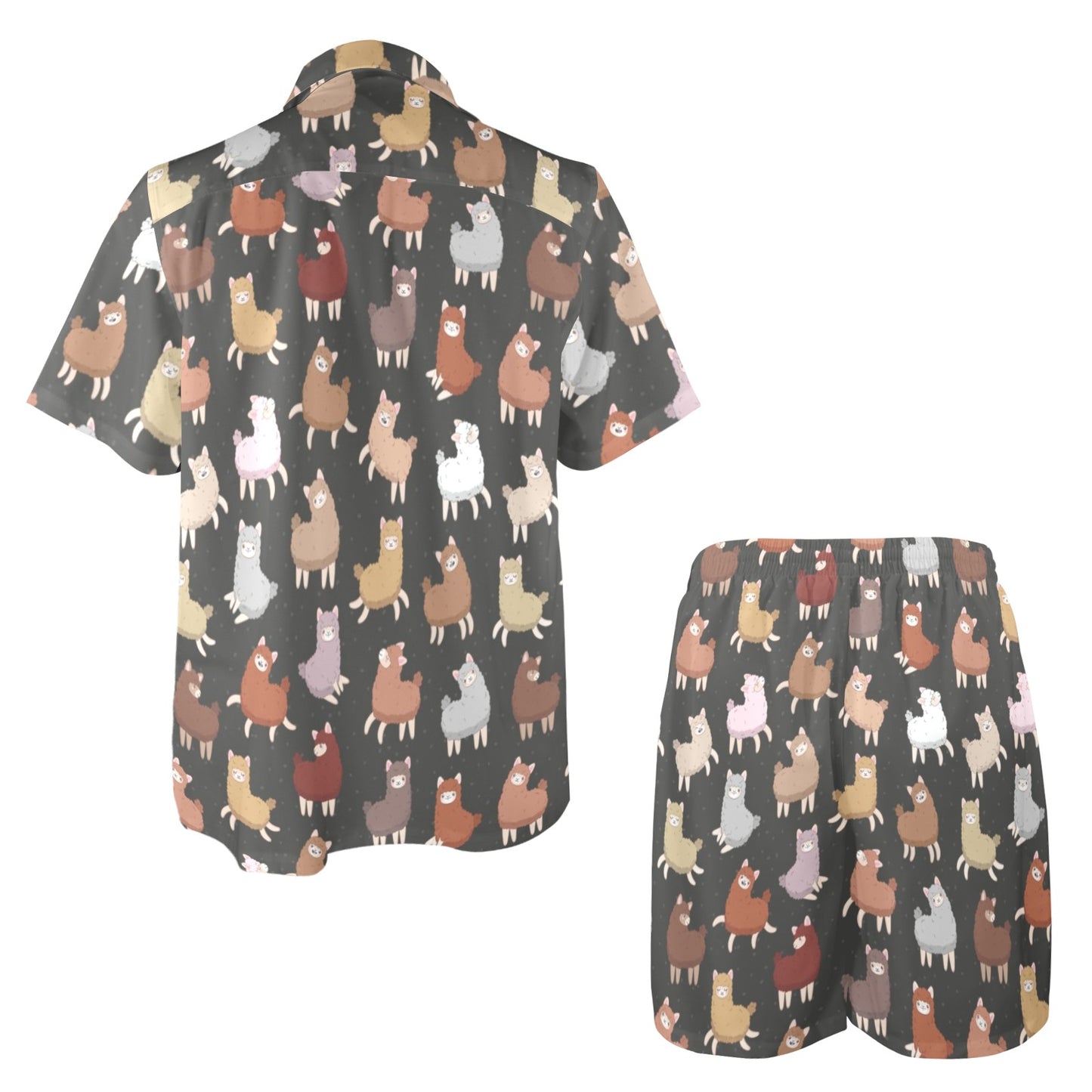 Alpaca Cute Design Themed Print Men's Beach Shirt and Shorts Set