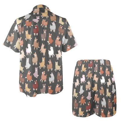 Alpaca Cute Design Themed Print Men's Beach Shirt and Shorts Set