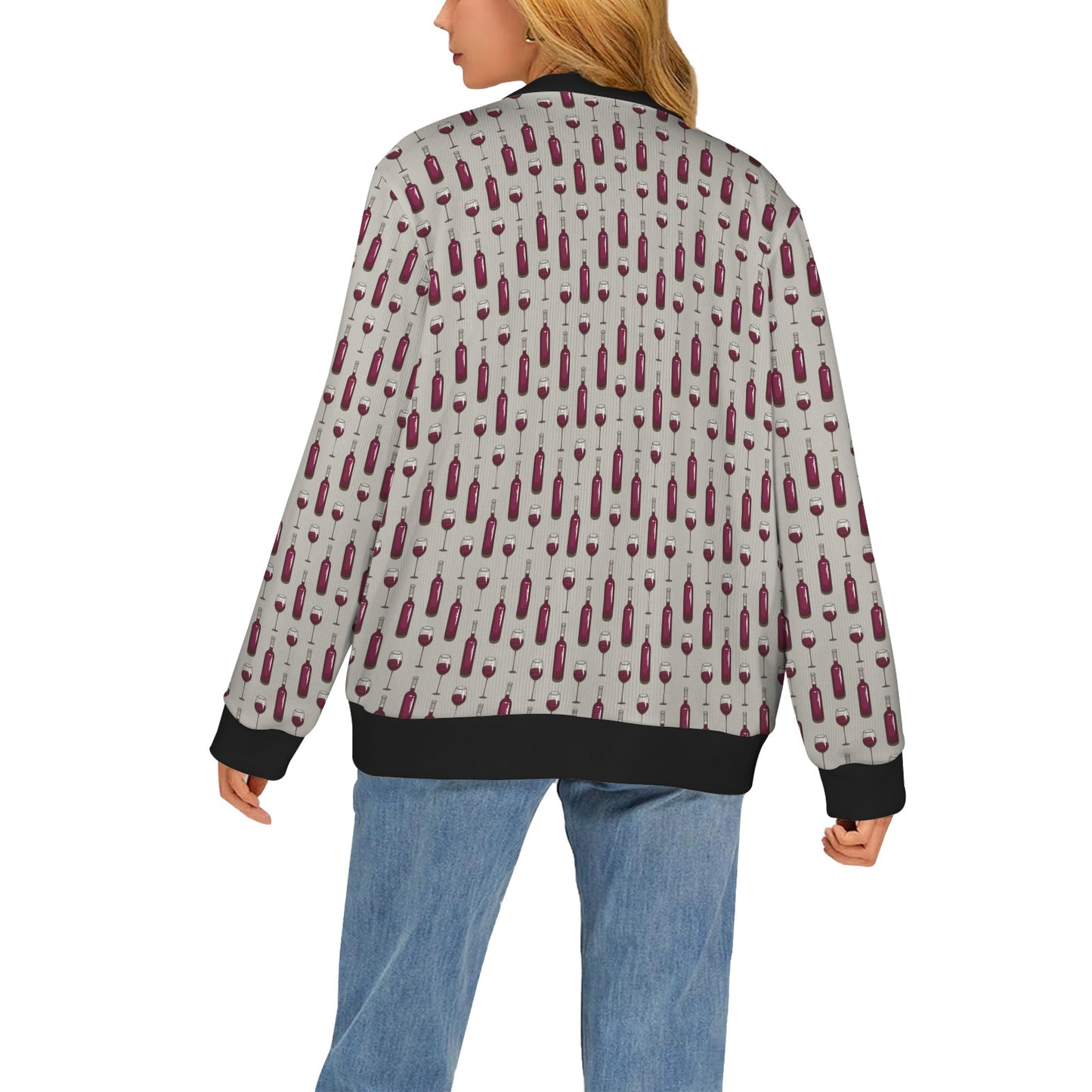 Wine Bottle Pattern Print Women's Cardigan