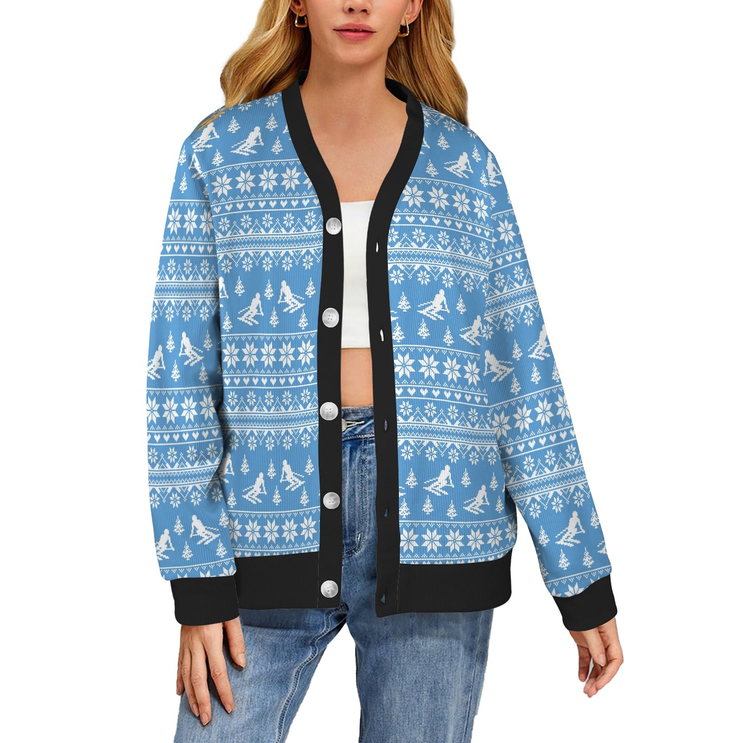 Ski Knit Pattern Print Design LKS302 Women's Cardigan