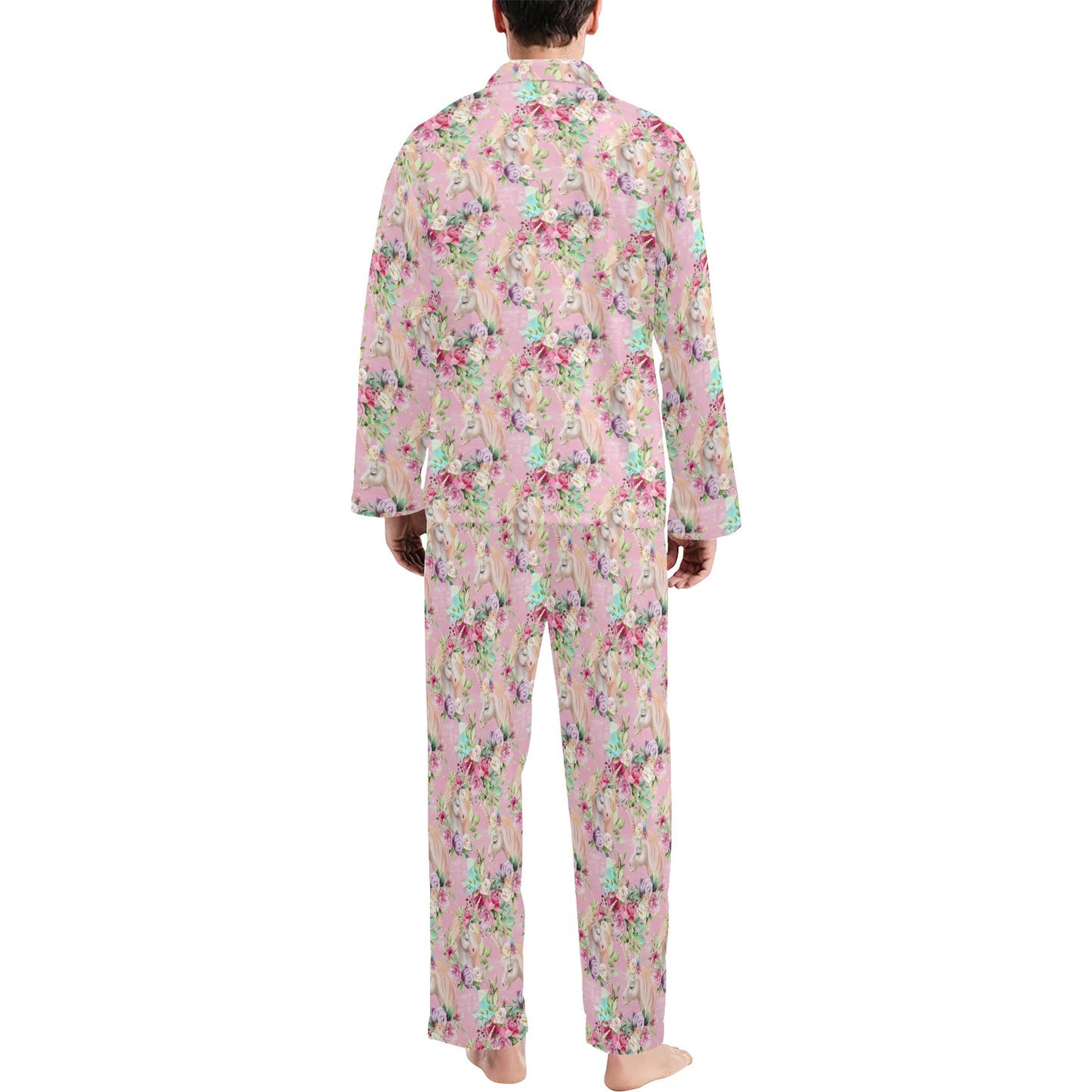 Unicorn Princess with Rose Men's Long Pajama Set