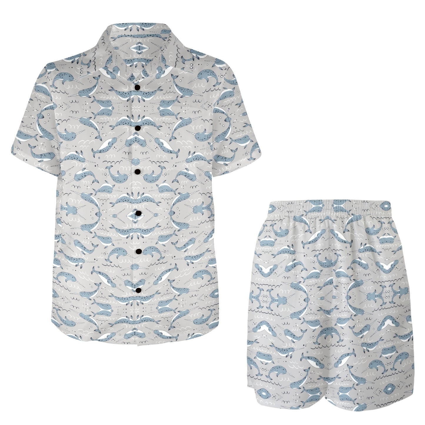 Narwhal Pattern Print Men's Beach Shirt and Shorts Set