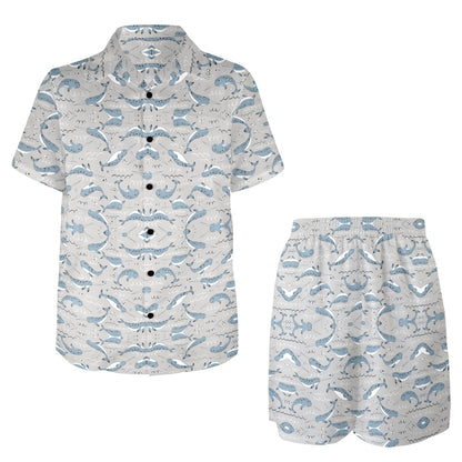 Narwhal Pattern Print Men's Beach Shirt and Shorts Set
