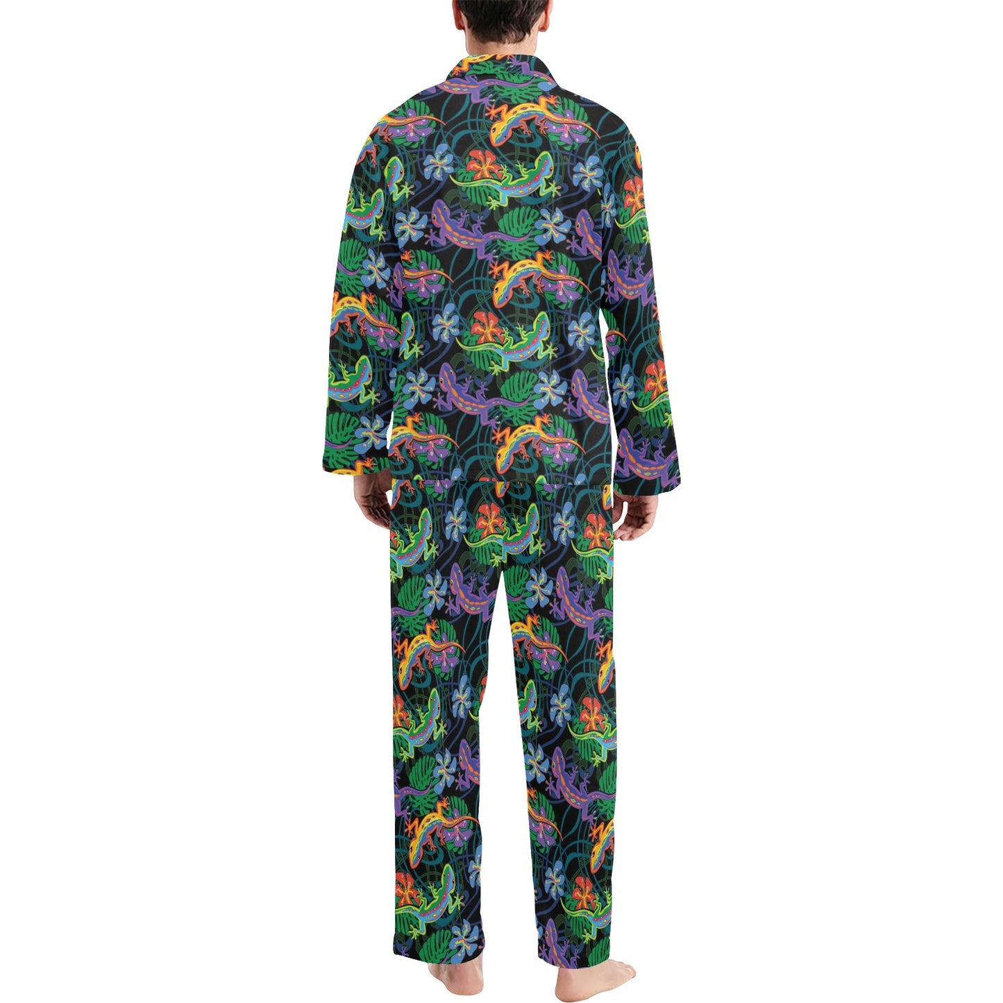 Gecko Colorful Pattern Print Design 01 Men's Long Pajama Set