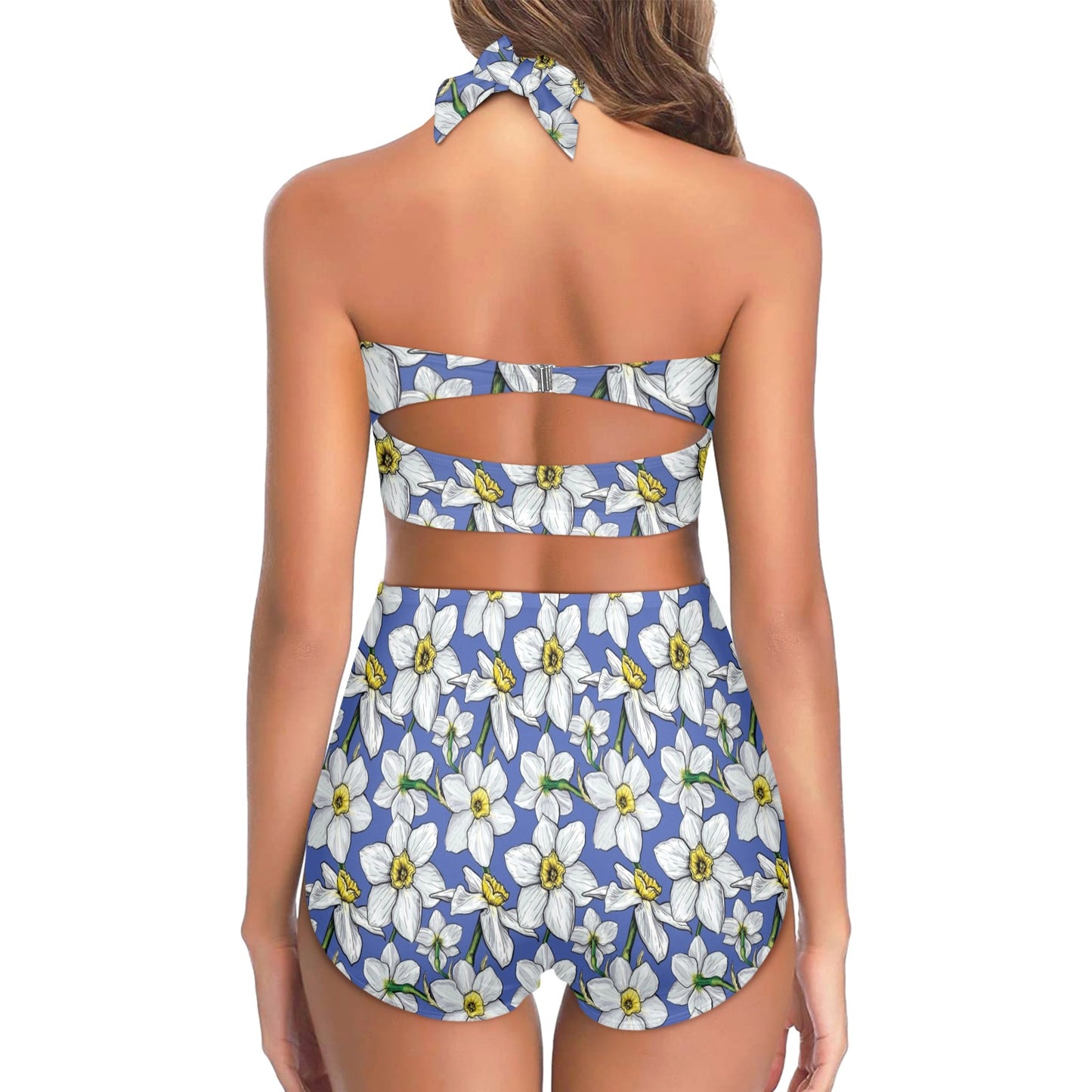 Daffodils Pattern Print Design DF08 Halter Neck Bikini Swimsuit