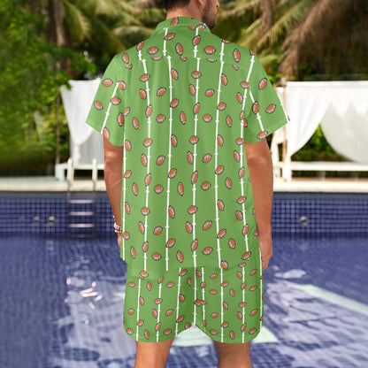 American Football on Field Themed Print Men's Beach Shirt and Shorts Set
