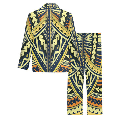Polynesian Tattoo Print Men's Long Pajama Set