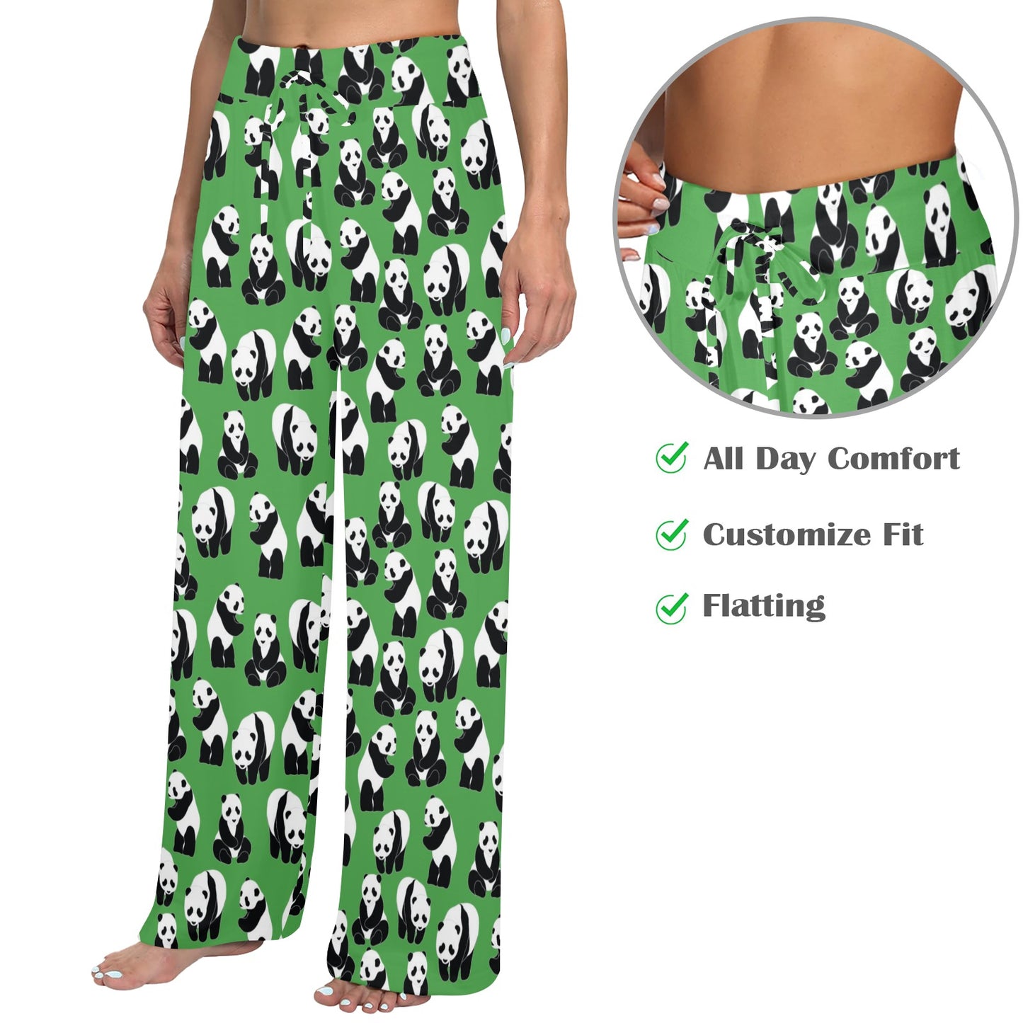 Panda Bear Pattern Themed Print Women's Wide Leg Lounge Pants