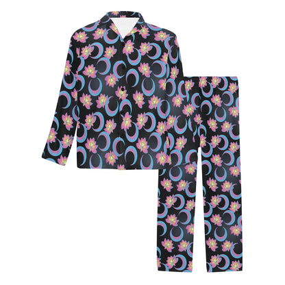 Lotus with Moon Pink Print Themed Men's Long Pajama Set