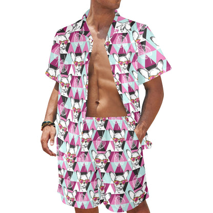 Chihuahua Cute Triangle Pattern Men's Beach Shirt and Shorts Set