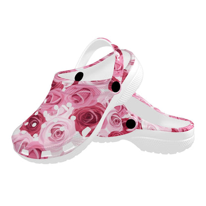 Pink Red Rose Pattern Print Unisex Clogs Shoes