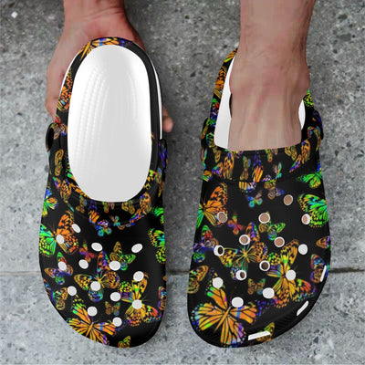 Butterfly Neon Color Print Pattern Unisex Clogs Shoes