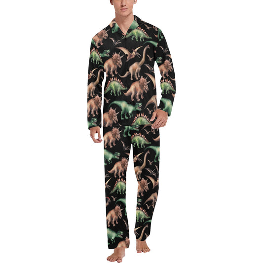 Dinosaur Print Pattern Men's Long Pajama Set