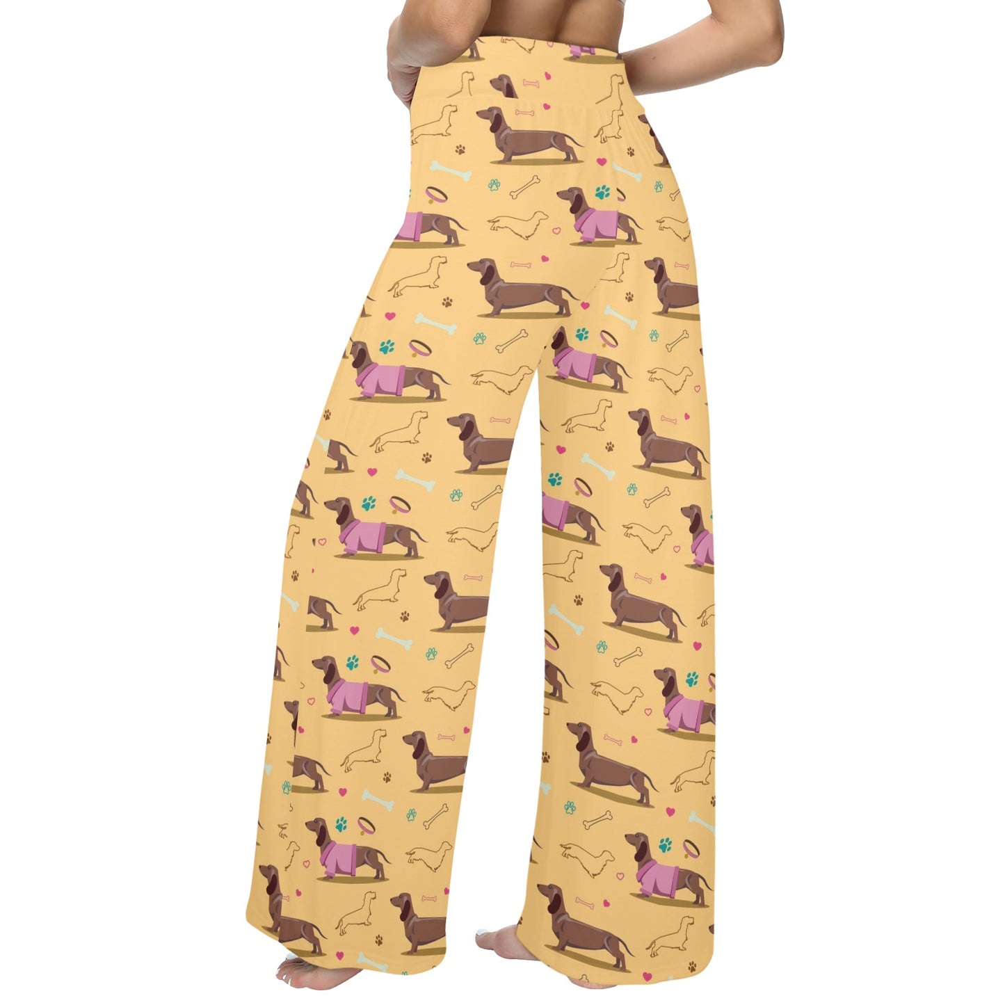 Dachshund Pattern Print Design 07 Women's Wide Leg Lounge Pants