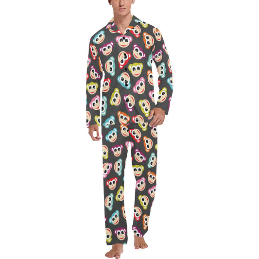 Monkey Head Design Themed Print Men's Long Pajama Set