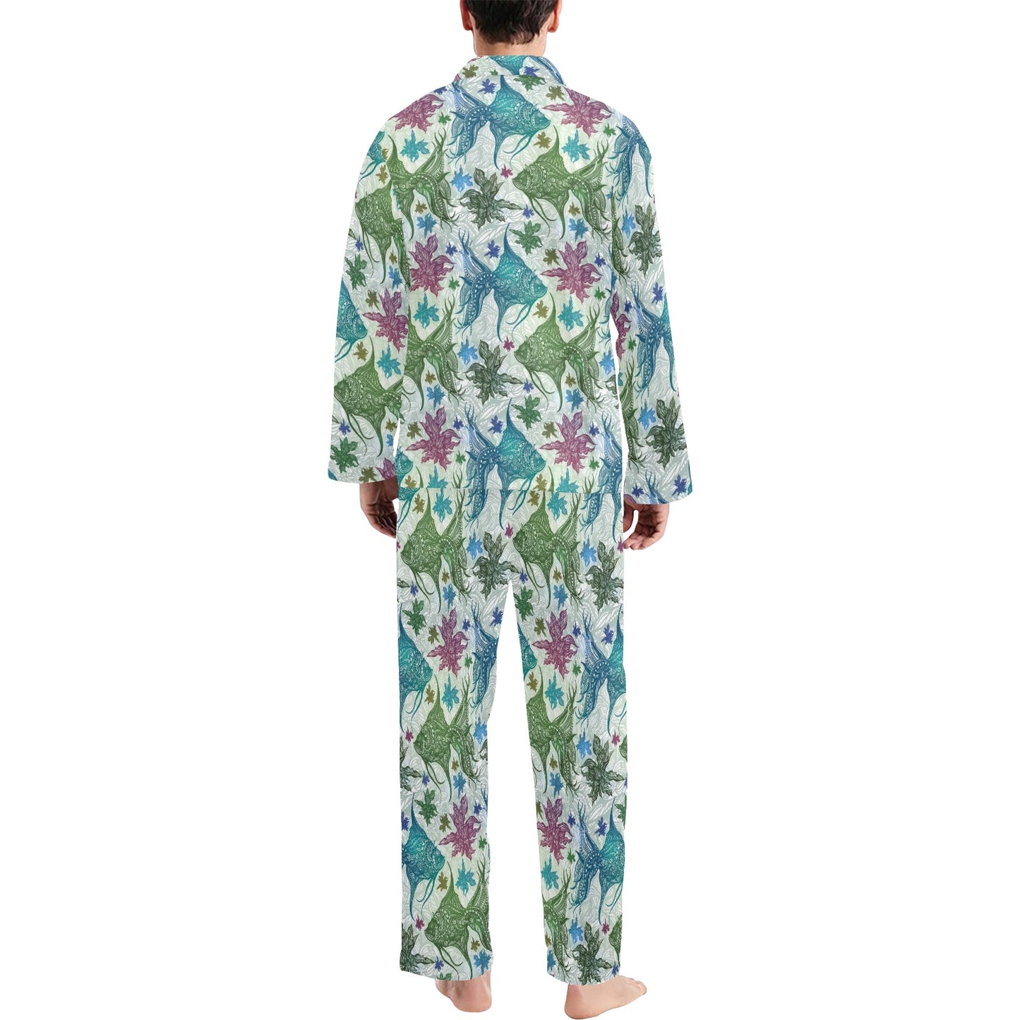 Angelfish Tribal Pattern Print Design 01 Men's Long Pajama Set