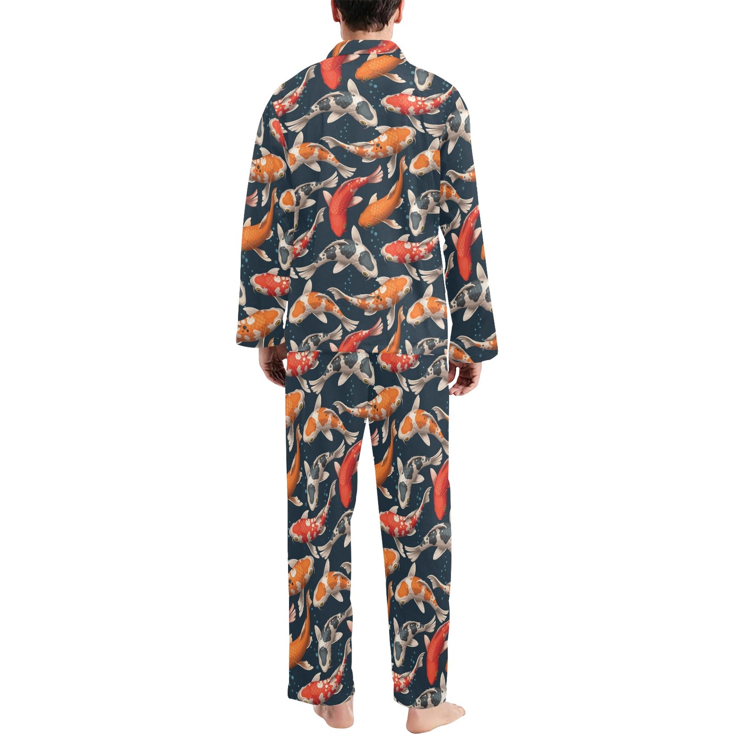 Koi Carp Cute Design Themed Print Men's Long Pajama Set