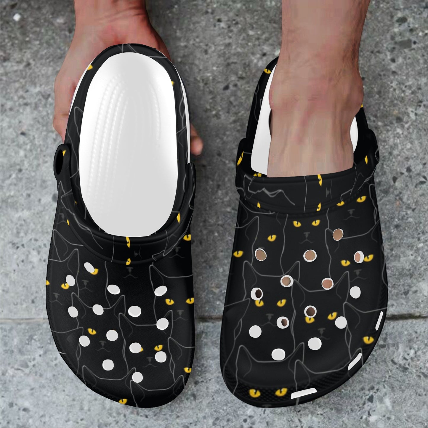 Black Cat Yellow Eyes Print Pattern Unisex Clogs Shoes