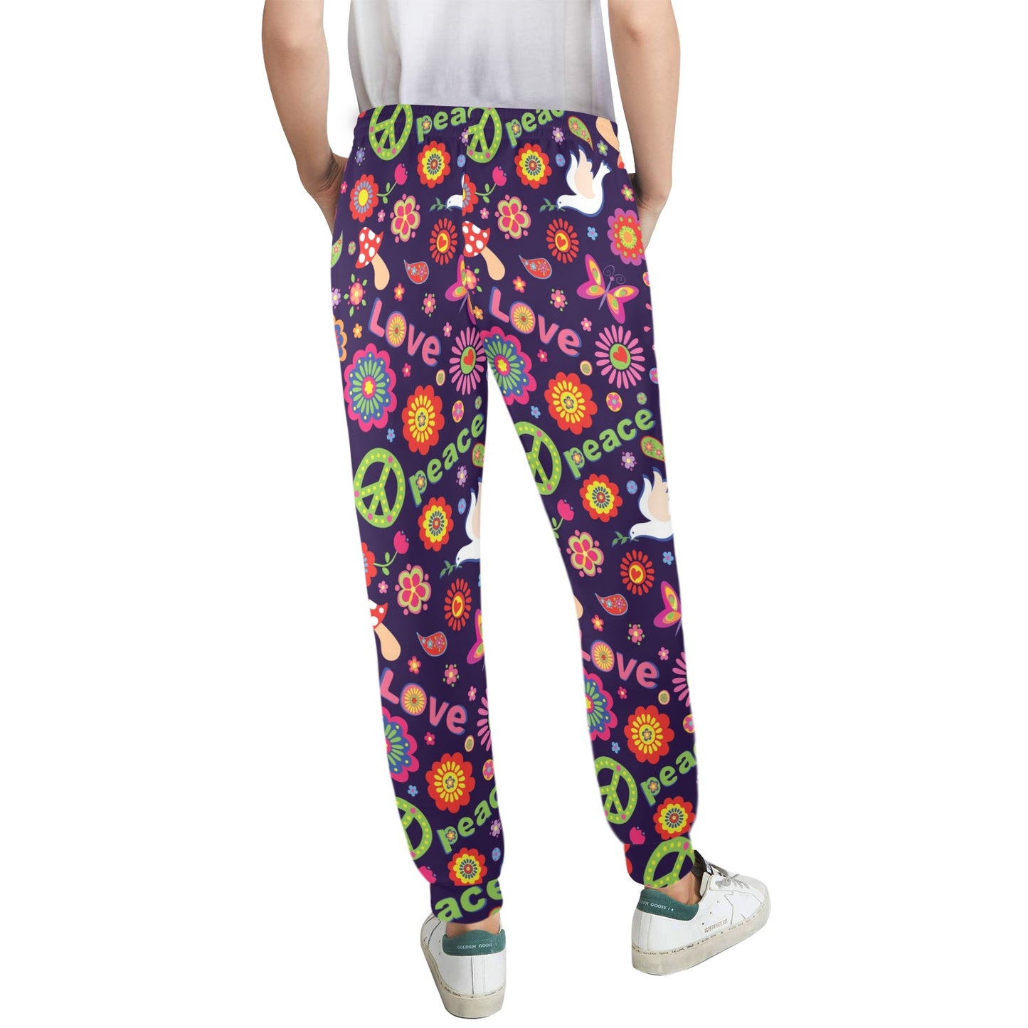 Flower Power Peace Design Print Women's Casual Track Pants