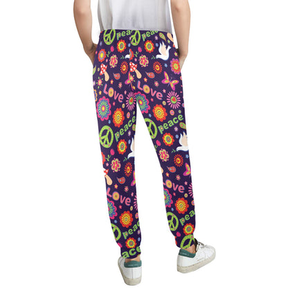 Flower Power Peace Design Print Women's Casual Track Pants