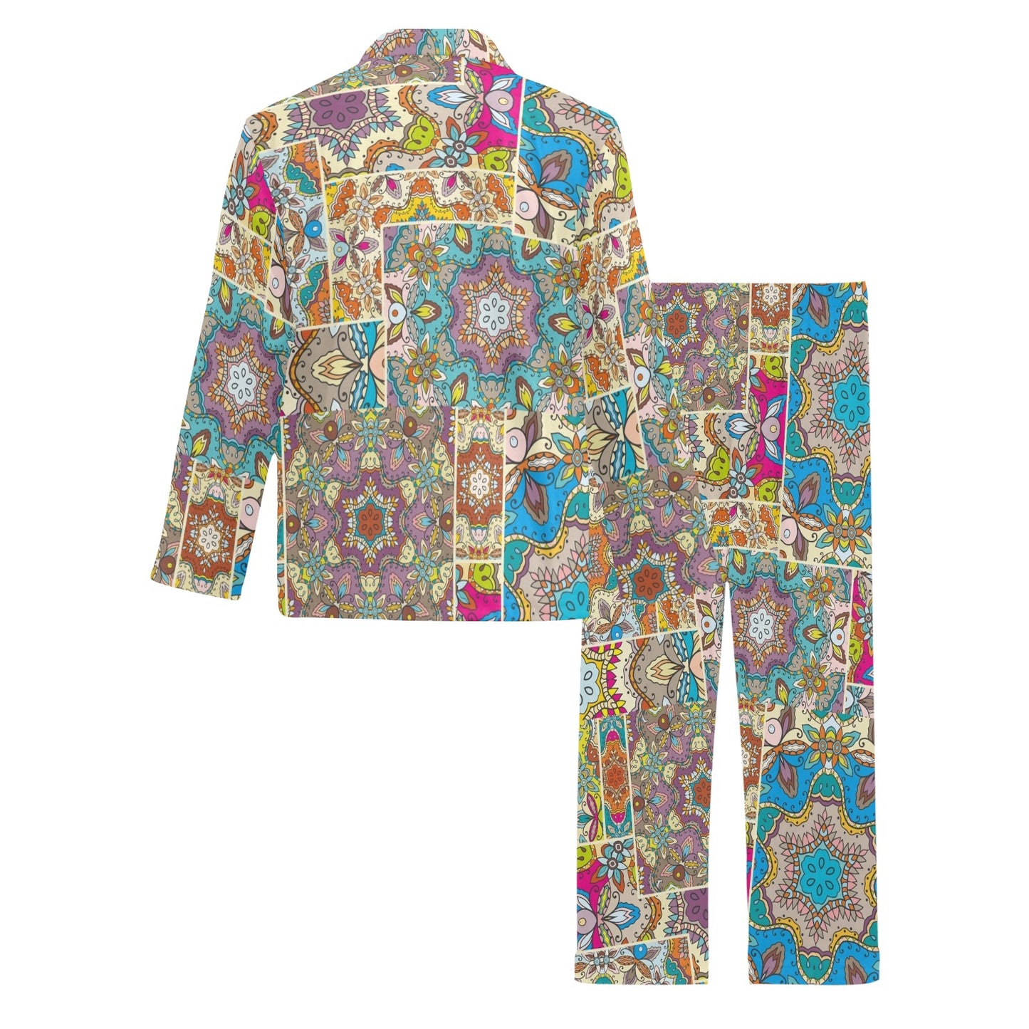 Patchwork Print Design LKS402 Men's Long Pajama Set