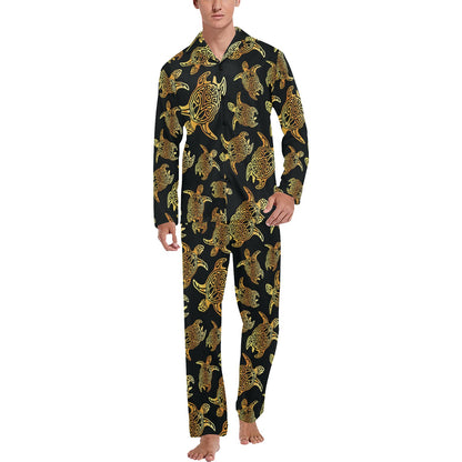 Gold Tribal Turtle Polynesian Themed Men's Long Pajama Set