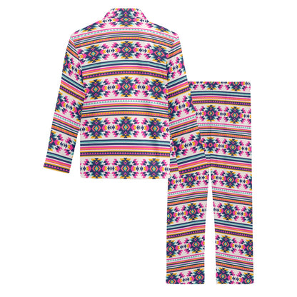 Indian Navajo Neon Themed Design Print Men's Long Pajama Set