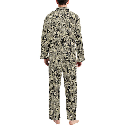 Skeleton Design Print Men's Long Pajama Set