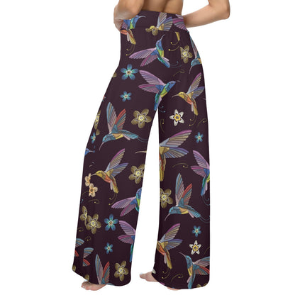 Hummingbird Pattern Print Design 04 Women's Wide Leg Lounge Pants