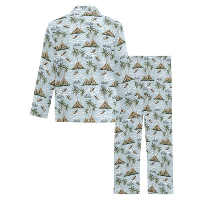Aloha Hawaii island Design Themed Print Men's Long Pajama Set