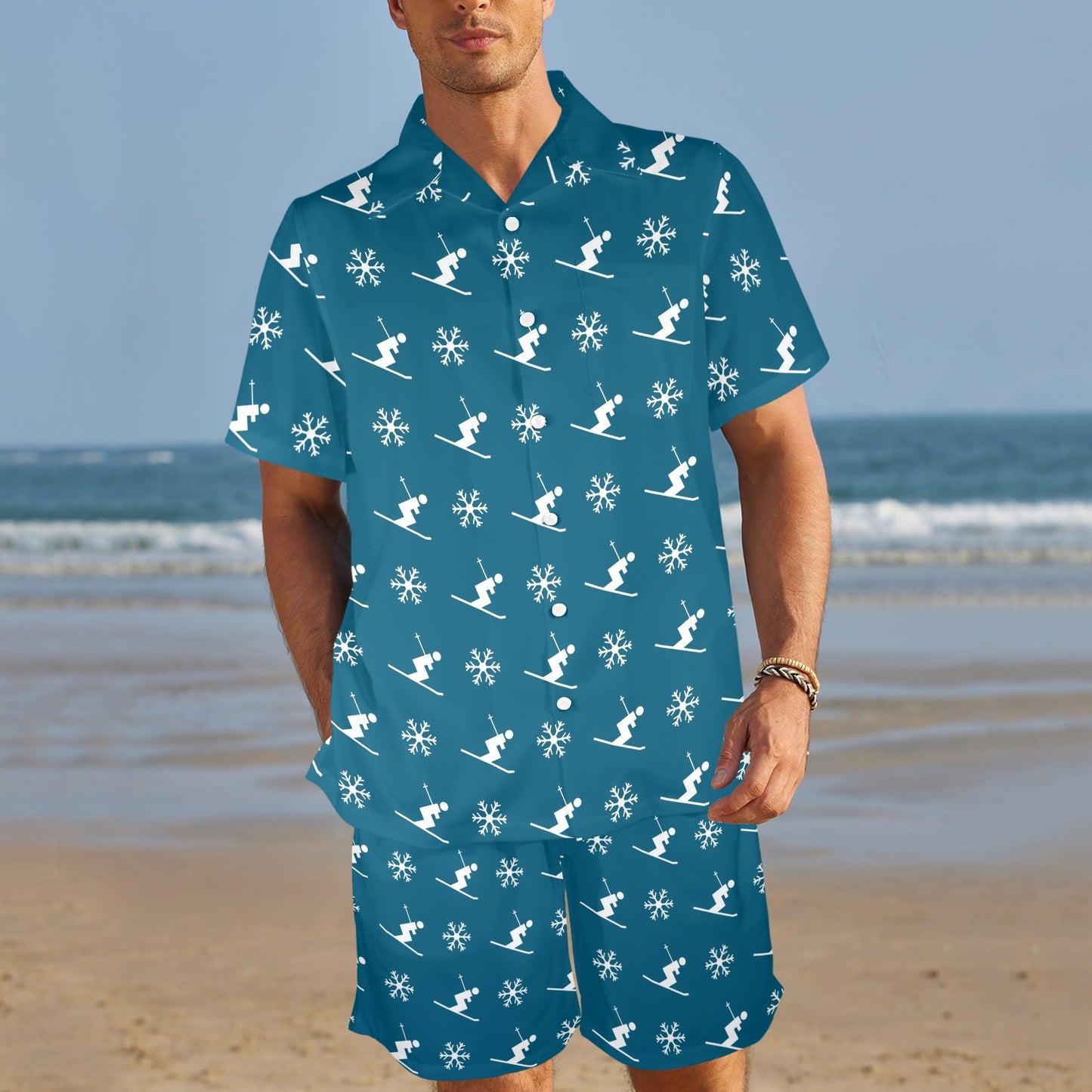 Ski Print Design LKS301 Men's Beach Shirt and Shorts Set