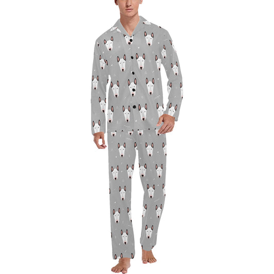 Bull Terrier Head Print Pattern Men's Long Pajama Set