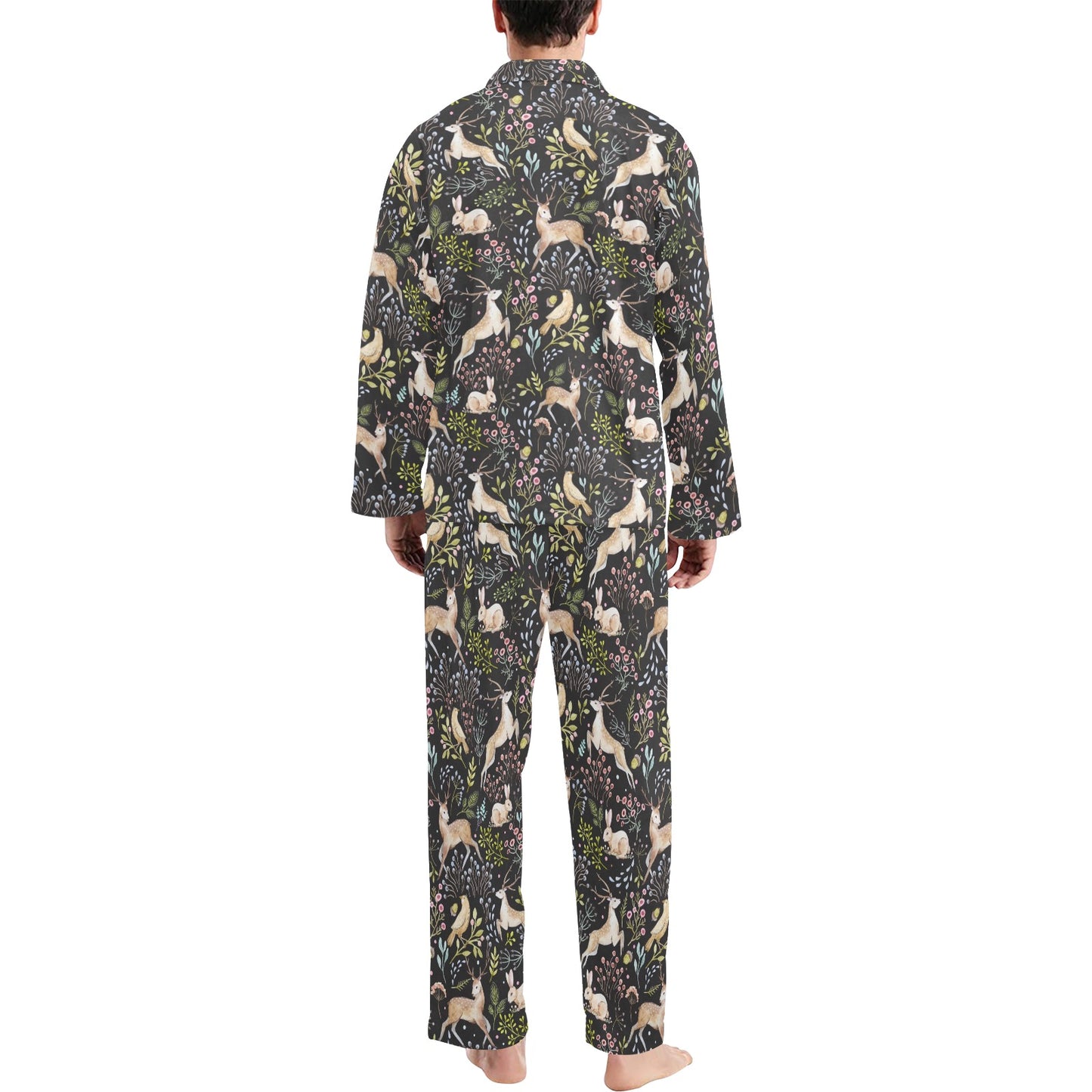 Deer Floral Jungle Men's Long Pajama Set