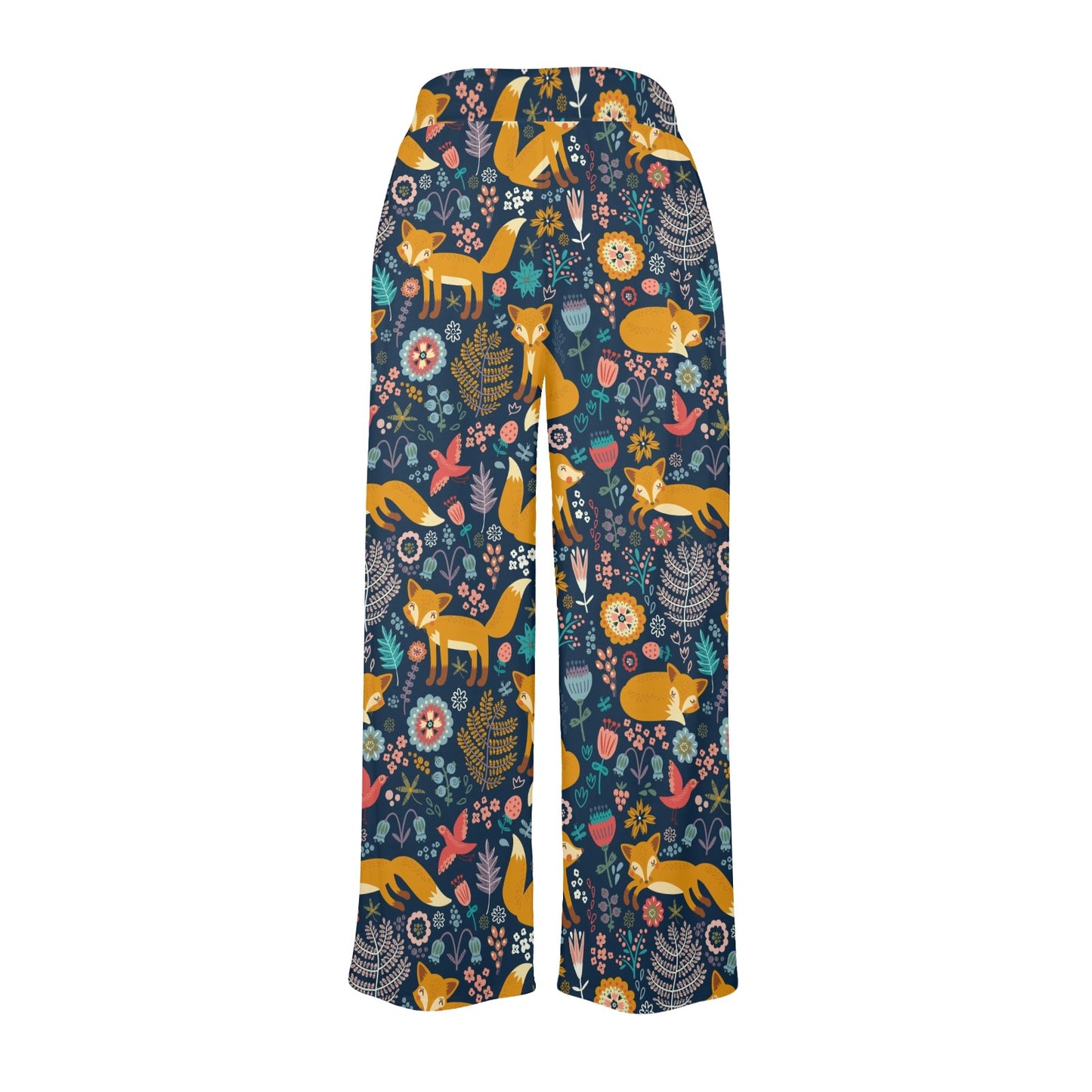 Fox Cute Jungle Print Pattern Women's Wide Leg Lounge Pants