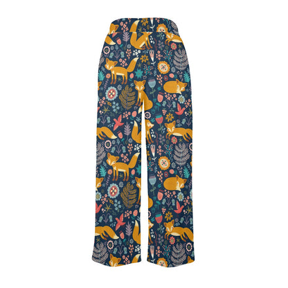 Fox Cute Jungle Print Pattern Women's Wide Leg Lounge Pants