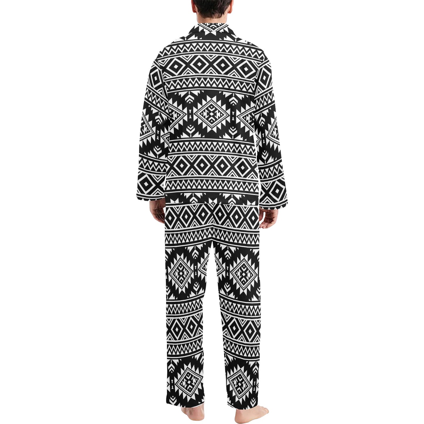 Aztec Black White Print Pattern Men's Long Pajama Set
