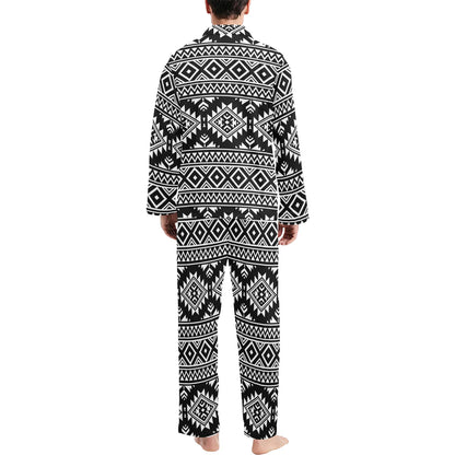 Aztec Black White Print Pattern Men's Long Pajama Set