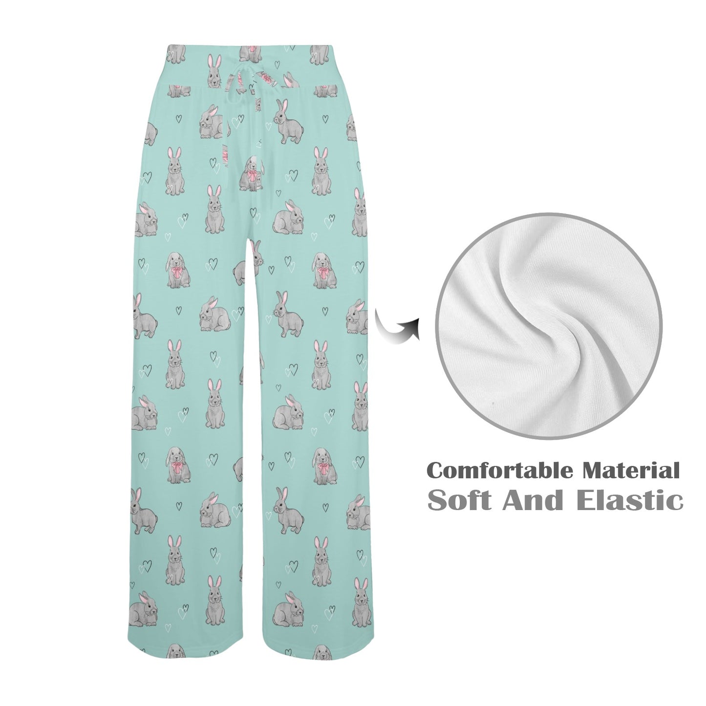 Bunny Pattern Print Design 02 Women's Wide Leg Lounge Pants