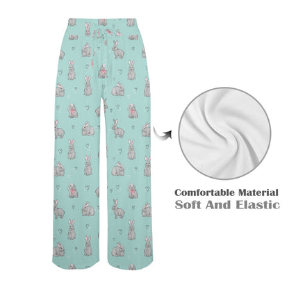 Bunny Pattern Print Design 02 Women's Wide Leg Lounge Pants