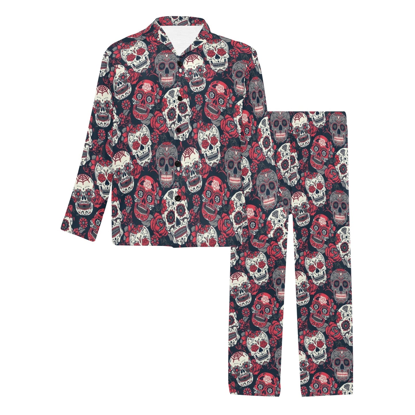 Sugar Skull Print Design LKS303 Men's Long Pajama Set
