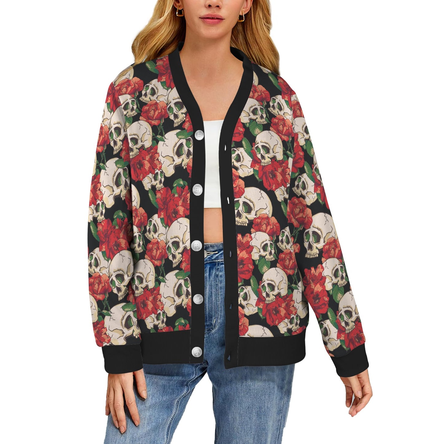Skull Red Rose Women's Cardigan